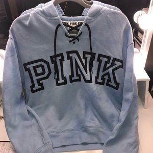 Lace-up baby blue PINK hoodie